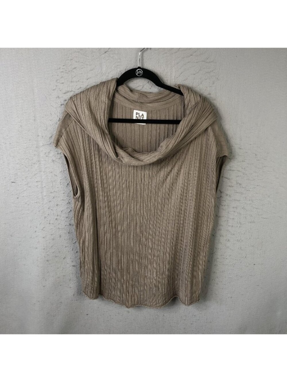 Planet By Lauren G Tunic Top Womens L Beige Pima Cotton Cowl Neck Rib Knit